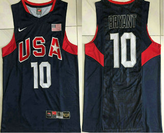 2008 Olympics Team USA #10 Kobe Bryant Revolution 30 AU Navy Blue Jersey