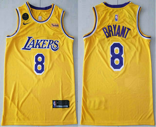 Men's Los Angeles Lakers #8 Kobe Bryant Yellow With KB Patch 2018-2019 Nike Wish Swingman Stitched NBA Jersey