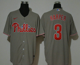 Men's Philadelphia Phillies #3 Bryce Harper Gray Stitched MLB Cool Base Nike Jersey