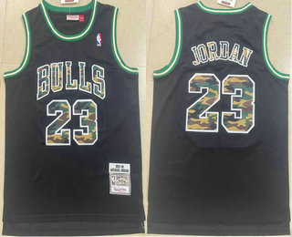 Men's Chicago Bulls #23 Michael Jordan Black With Camo Number 1997-98 Hardwood Classics Soul Swingman Throwback Jersey