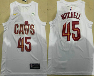 Men's Cleveland Cavaliers #45 Donovan Mitchell White 2023 Nike Swingman Stitched Jersey With Sponsor