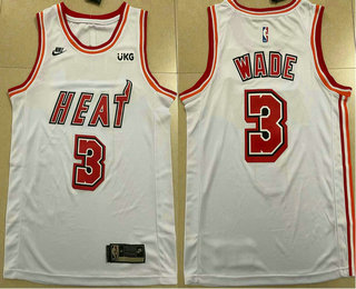 Men's Miami Heat #3 Dwyane Wade White 2023 Nike Swingman Stitched NBA Jersey With Sponsor