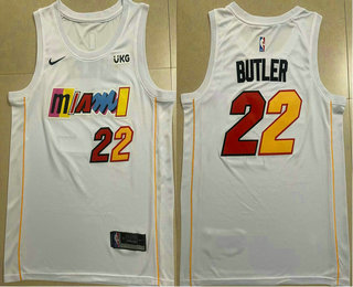 Men's Miami Heat #22 Jimmy Butler White 2023 City Edition Swingman Stitched Jersey With Sponsor