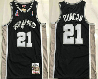 Men's San Antonio Spurs #21 Tim Duncan Black 2001-02 Hardwood Classics Soul AU Throwback Jersey