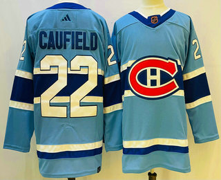 Men's Montreal Canadiens #22 Cole Caufield Light Blue 2022 Reverse Retro Authentic Jersey