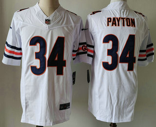 Men's Chicago Bears #34 Walter Payton White 2023 FUSE Vapor Untouchable Limited Stitched Jersey