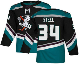 Adidas Ducks #34 Sam Steel Black Teal Alternate Authentic Stitched NHL Jersey