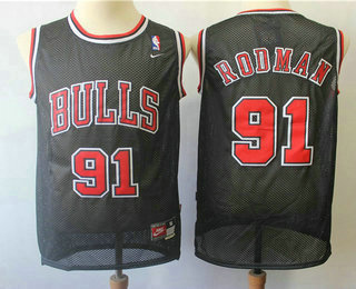 Chicago Bulls #91 Dennis Rodman Black Throwback Nike Jersey