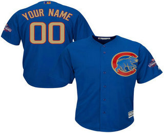 Cubs Blue World Series Champions Gold Program Cool Base Men's Customized Jersey