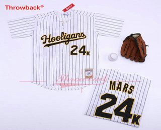 Hooligans #24K Bruno Mars White Stitched Baseball Jersey