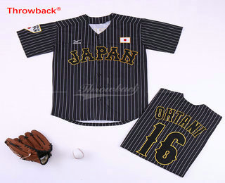 Japan Samurai #16 Shohei Ohtani Black With White Pinstriped Stitched Baseball Jersey