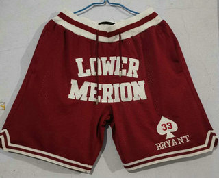 Lower Merion Aces #33 Kobe Bryant Red Just Don With Pocket High School Mesh Shorts