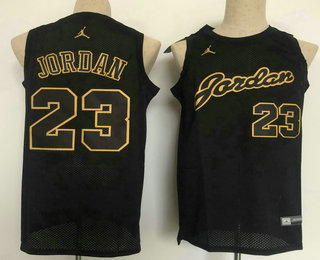 Men's #23 Michael Jordan All Black With Gold Swingman Commemorative Jordan Basketball Jersey