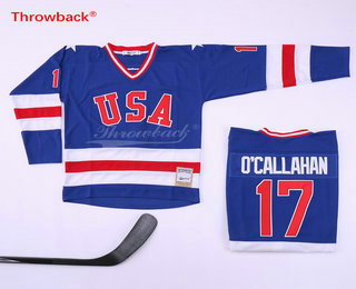 Men's 1980 Olympics USA #17 Jack O'Callahan Royal Blue Throwback Stitched Vintage Ice Hockey Jersey