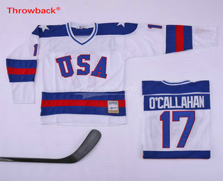 Men's 1980 Olympics USA #17 Jack O'Callahan White Throwback Stitched Vintage Ice Hockey Jersey