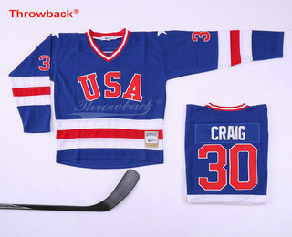 Men's 1980 Olympics USA #30 Jim Craig Royal Blue Throwback Stitched Vintage Ice Hockey Jersey