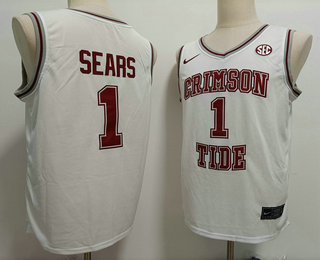 Men's Alabama Crimson Tide #1 Mark Sears White Stitched College Basketball Jersey