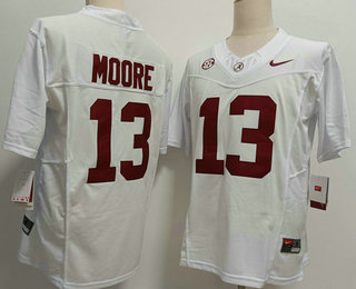 Men's Alabama Crimson Tide #13 Malachi Moore White FUSE College Stitched Jersey