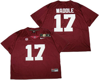 Men's Alabama Crimson Tide #17 Jaylen Waddle Red Stitched 2021 Championship Game Patch College Football Nike Jersey
