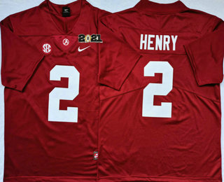 Men's Alabama Crimson Tide #2 Derrick Henry Red Stitched 2021 Championship Game Patch College Football Nike Jersey