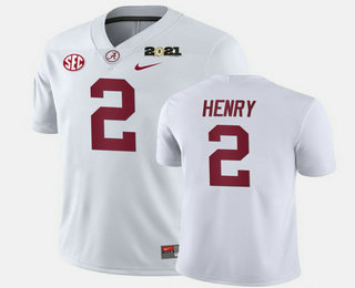 Men's Alabama Crimson Tide #2 Derrick Henry White Stitched 2021 Championship Game Patch College Football Nike Jersey