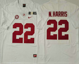 Men's Alabama Crimson Tide #22 Najee Harris White Stitched 2021 Championship Game Patch College Football Nike Jersey