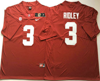 Men's Alabama Crimson Tide #3 Calvin Ridley Red Stitched 2021 Championship Game Patch College Football Nike Jersey