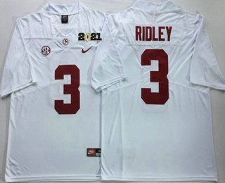 Men's Alabama Crimson Tide #3 Calvin Ridley White Stitched 2021 Championship Game Patch College Football Nike Jersey