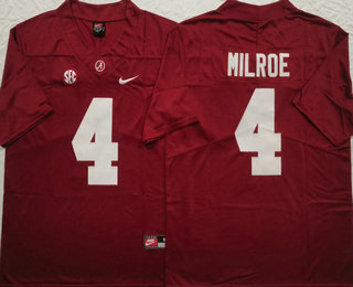 Men's Alabama Crimson Tide #4 Jalen Milroe Red Vapor Stitched College Football Jersey