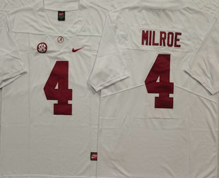 Men's Alabama Crimson Tide #4 Jalen Milroe White Vapor Stitched College Football Jersey