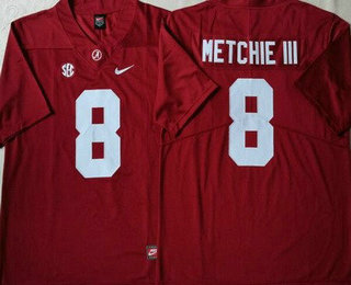 Men's Alabama Crimson Tide #8 John Metchie III Red College Football Jersey
