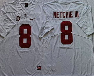Men's Alabama Crimson Tide #8 John Metchie III White College Football Jersey