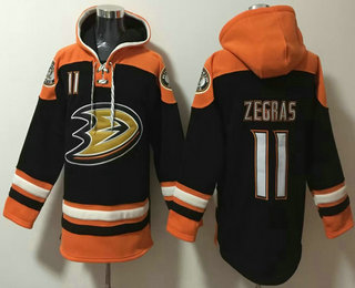 Men's Anaheim Ducks #11 Trevor Zegras Black Ageless Must Have Lace Up Pullover Hoodie