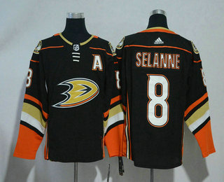 Men's Anaheim Ducks #8 Teemu Selanne Black With A Patch 2017-2018 Hockey Adidas Stitched NHL Jersey