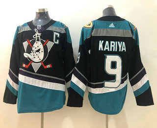 Men's Anaheim Ducks #9 Paul Kariya Black With Teal Green C Patch 2019 Hockey Adidas Stitched NHL Jersey