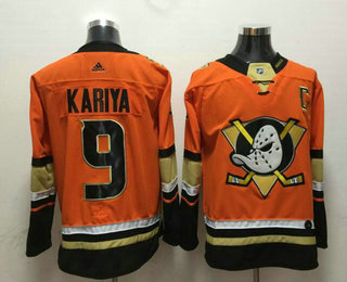 Men's Anaheim Ducks #9 Paul Kariya Orange With C Patch 2017-2018 Hockey Adidas Stitched NHL Jersey