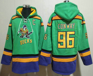 Men's Anaheim Ducks #96 Charlie Conway Green Throwback Ageless Must Have Lace Up Pullover Hoodie