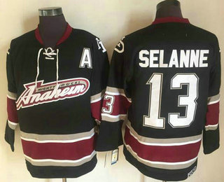 Men's Anaheim Mighty Ducks #13 Teemu Selanne Black Throwback Jersey