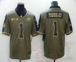 Men's Arizona Cardinals #1 Kyler Murray 2021 Olive Salute To Service Golden Limited Stitched Jersey