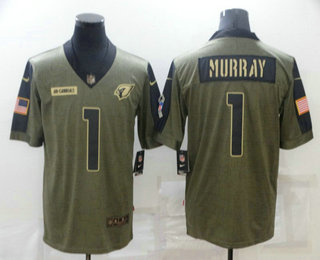 Men's Arizona Cardinals #1 Kyler Murray 2021 Olive Salute To Service Limited Stitched Jersey