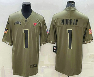 Men's Arizona Cardinals #1 Kyler Murray Olive 2022 Salute To Service Limited Stitched Jersey