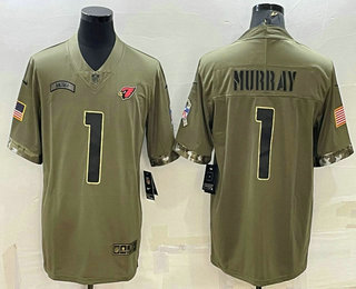 Men's Arizona Cardinals #1 Kyler Murray Olive 2022 Salute To Service Limited Stitched Jersey