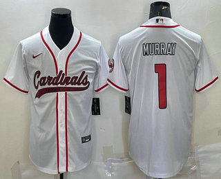 Men's Arizona Cardinals #1 Kyler Murray White With Patch Cool Base Stitched Baseball Jersey
