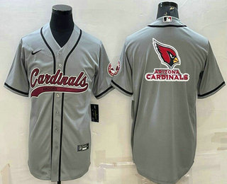 Men's Arizona Cardinals Grey Team Big Logo With Patch Cool Base Stitched Baseball Jersey