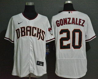 Men's Arizona Diamondback #20 Luis Gonzalez White Stitched Nike MLB Flex Base Jersey