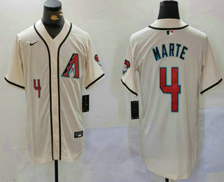 Men's Arizona Diamondback #4 Ketel Marte Number Cream Cool Base Limited Stitched Jersey