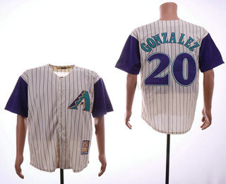 Men's Arizona Diamondbacks #20 Luis Gonzalez Cream With Purple Pinstripe Cooperstown Collection Cool Base Jersey