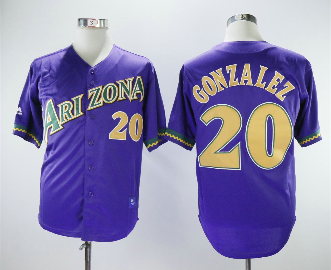 Men's Arizona Diamondbacks #20 Luis Gonzalez White Purple Majestic Cooperstown Collection Throwback Jersey