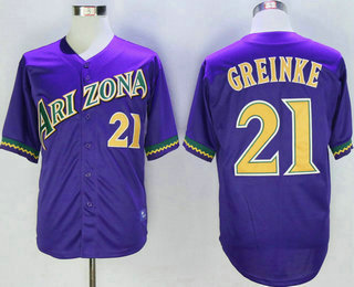 Men's Arizona Diamondbacks #21 Zack Greinke Purple Stitched MLB Throwback Majestic Cooperstown Collection Jersey