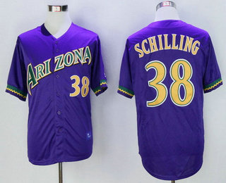 Men's Arizona Diamondbacks #38 Curt Schilling Purple Stitched MLB Throwback Majestic Cooperstown Collection Jersey